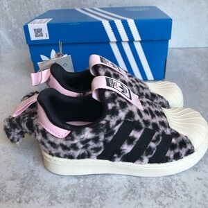 Adidas Originals Superstar 360 Kids Sneakers Fuzzy Leopard Tail Pink Black